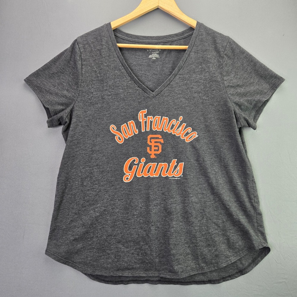 5th & Ocean San Francisco Giants MLB T-Shirt Womens XL Gray V-Neck Short Sleeve
